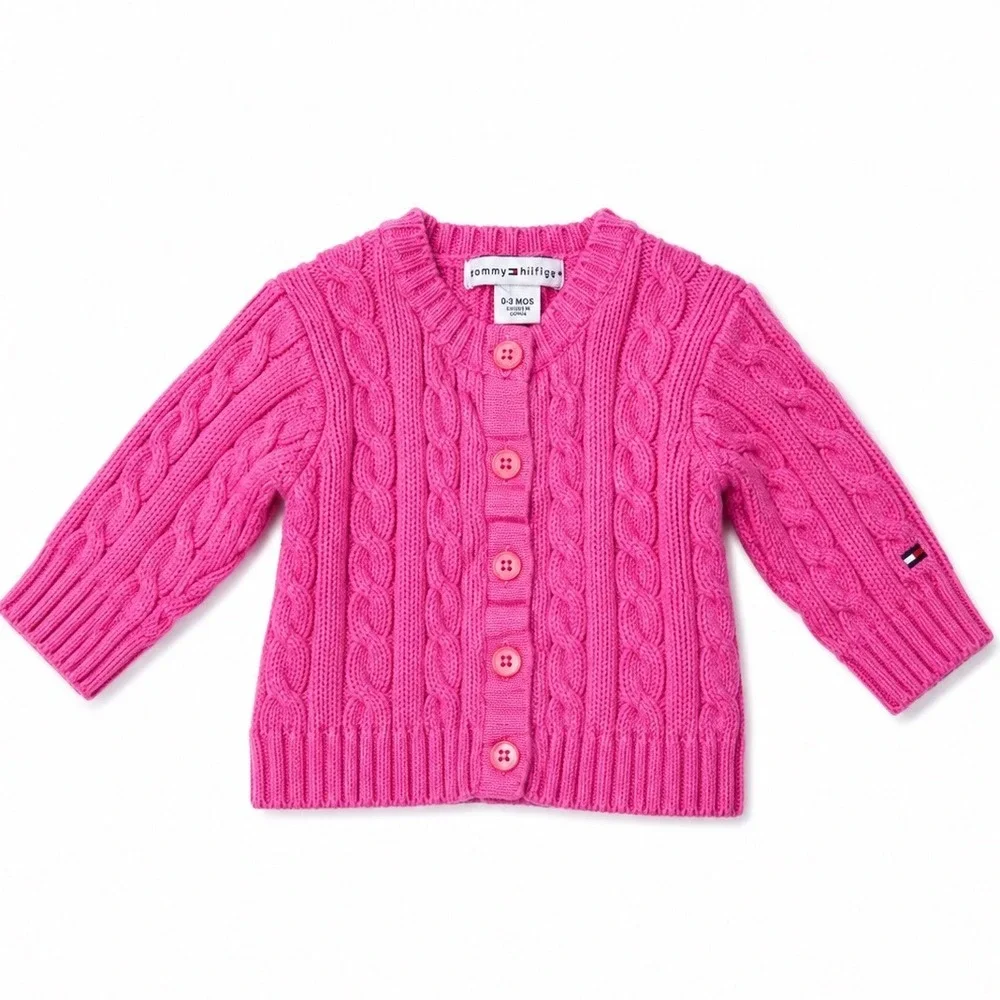 Tommy Hilfiger Baby Girl 0-3M Pink Cable Knit Cardigan Janie Jack Dress Bloomers